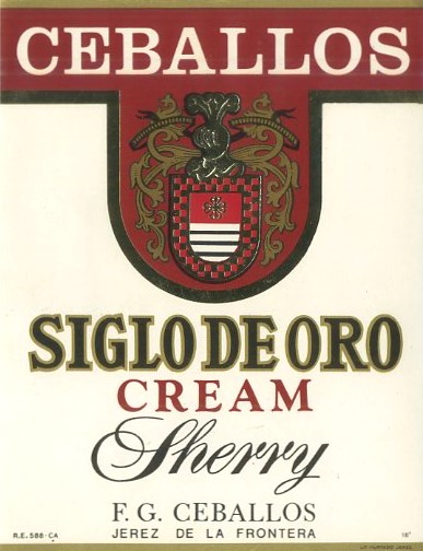 ETIQUETA VINO CREAM SHERRY SIGLO DE ORO. F.G. CEBALLOS JEREZ FRA.