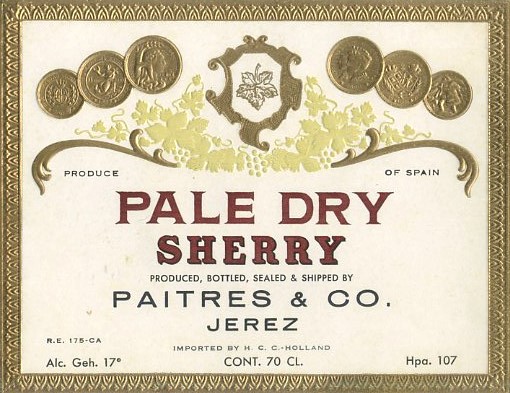 ETIQUETA VINO PALE DRY SHERRY. PAITRES & CO. JEREZ