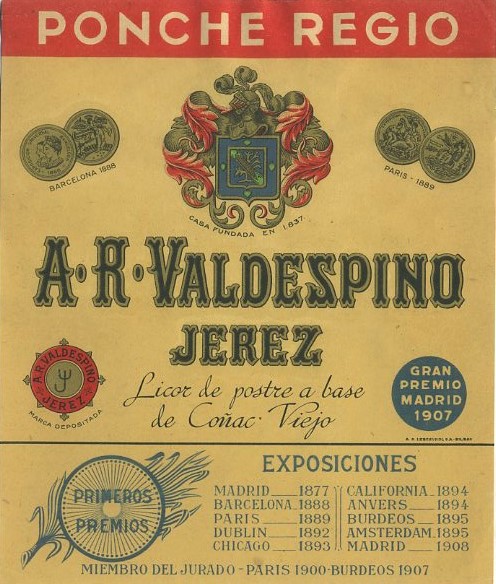 ETIQUETA PONCHE REGIO. A.R. VALDESPINO JEREZ