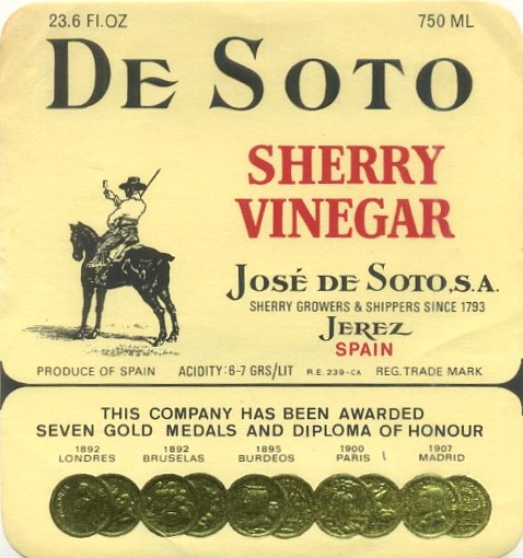 ETIQUETA VINO SHERRY VINEGAR DE SOTO. JOSE DE SOTO S.A. JEREZ