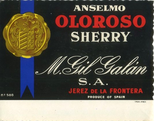 ETIQUETA VINO OLOROSO SHERRY ANSELMO. M. GIL GALAN S.A. JEREZ FRA.