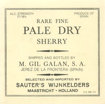 ETIQUETA VINO RARE FINE PALE DRY SHERRY. M. GIL GALAN S.A. JEREZ FRA.