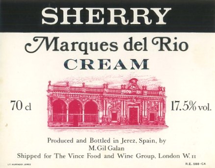ETIQUETA VINO CREAM SHERRY MARQUES DEL RIO. M GIL GALAN JEREZ.