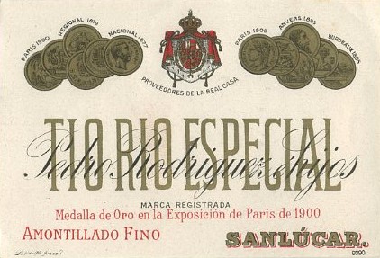 ETIQUETA VINO AMONTILLADO FINO TIO RIO ESPECIAL. PERO RODRIGUEZ E HIJOS.- SANLUCAR