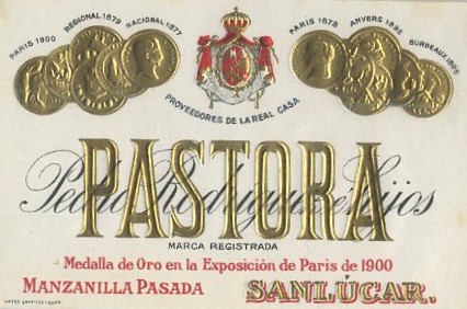 ETIQUETA VINO MANZANILLA PASADA PASTORA. PEDRO RODRIGUEZ E HIJOS- SANLUCAR