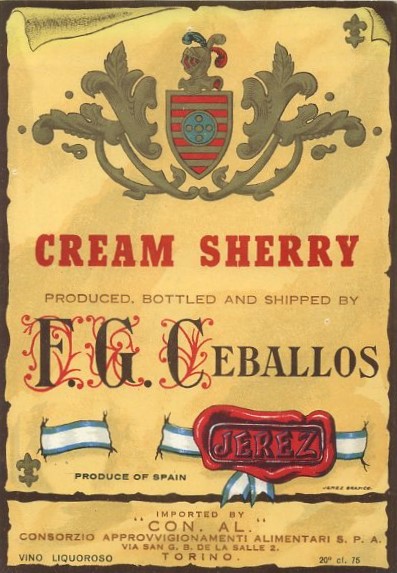 ETIQUETA VINO CREAM SHERRY . F.G. CEBALLOS-JEREZ