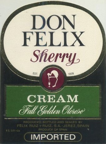 ETIQUETA VINO CREAM FULL GOLDEN OLOROSO DON FELIX SHERRY. FELIX RUIZ Y RUIZ S.A.-JEREZ