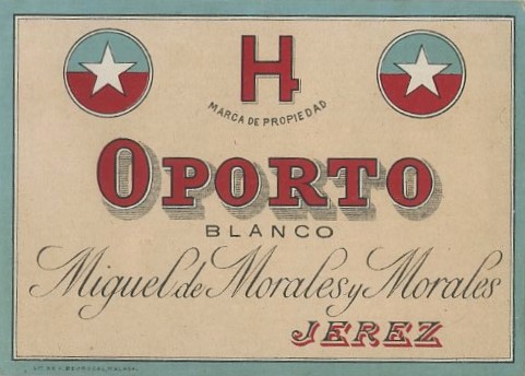 ETIQUETA DE VINO OPORTO BLANCO. MIGUEL DE MORALES Y MORALES. JEREZ