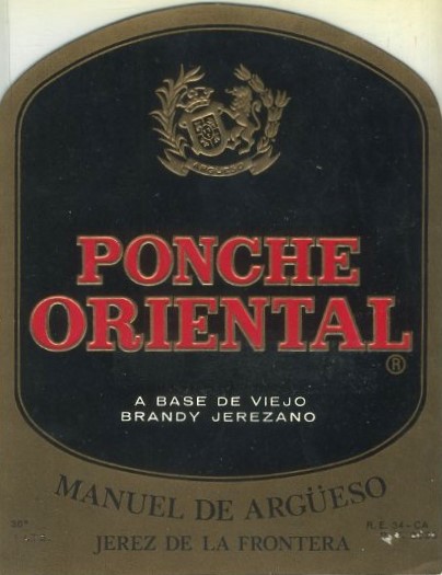 ETIQUETA PONCHE ORIENTAL. MANUEL DE ARGÜESO- JEREZ FRA.