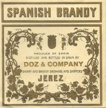 ETIQUETA BRANDY SPANISH. DOZ & COMPANY - JEREZ