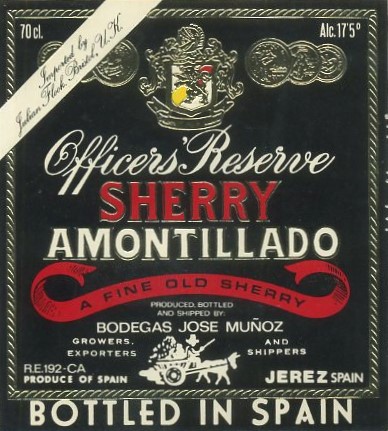 ETIQUETA VINO OFFICERS' RESERVE SHERRY AMONTILLADO. BODEGAS JOSE MUÑOZ-JEREZ