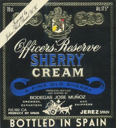 ETIQUETA VINO OFFICERS' RESERVE SHERRY CREAM. BODEGAS JOSE MUÑOZ-JEREZ