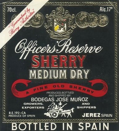 ETIQUETA VINO MEDIUM DRY SHERRY OFFICERS' RESERVE. BODEGAS JOSE MUÑOZ-JEREZ