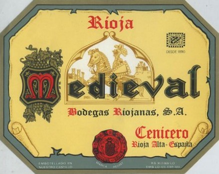 ETIQUETA VINO RIOJA MEDIEVAL. BODEGAS RIOJANAS S.A. CENICERO RIOJA ALTA.