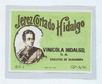 ETIQUETA VINO JEREZ CORTADO HIDALGO. VINICOLA HIDALGO S.A.-SANLUCAR BDA.