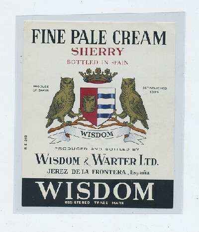 ETIQUETA VINO FINE PALE CREAM SHERRY. WISDOM & WARTER LTD. JEREZ FRA.