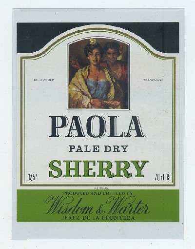 ETIQUETA VINO PALE DRY PAOLA SHERRY. WISOM & WARTER- JEREZ FRA.