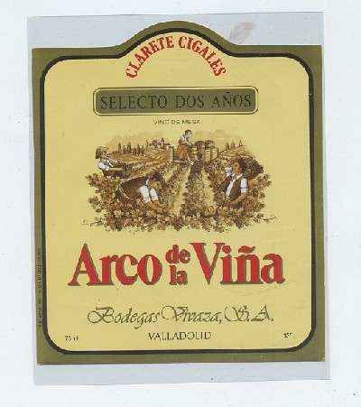 ETIQUETA VINO CLARETE CIGALES SELECTO DOS AÑOS ARCO DE LA VIÑA. BODEGAS VIVAZA, S.A.-VALLADOLID