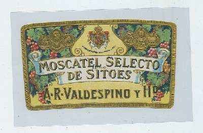 ETIQUETA VINO MOSCATEL SELECTO ESTILO DE SITGES. A.R. VALDESPINO Y HO.