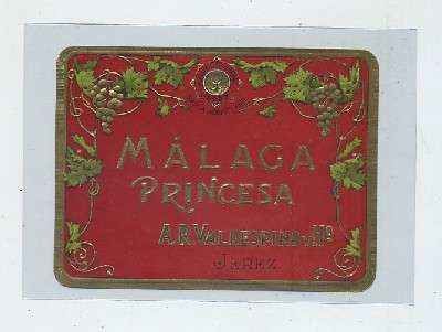 ETIQUETA VINO MÁLAGA PRINCESA. A.R. VALDESPINO Y HO. -JEREZ