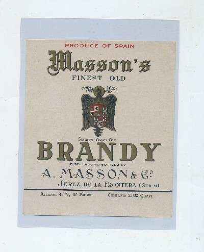 ETIQUETA BRANDY MASSON'S FINEST OLD. A. MASSON & CO. -JEREZ FRA.
