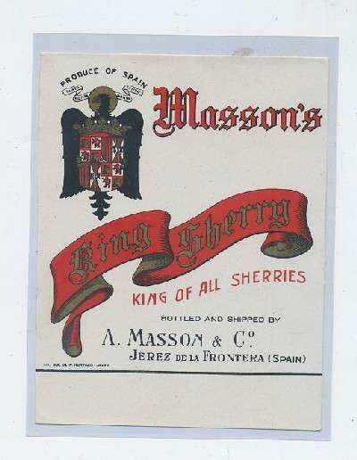 ETIQUETA VINO MASSON'S KING SHERRY. A. MASSON & CO.- JEREZ FRA.