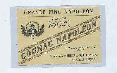 ETIQUETA COGNAC NAPOLEÓN. ESPAÑA. IMPORTADORES HIJOS DE JOÂO FARIA -BUENOS AIRES