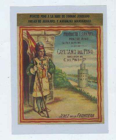 ETIQUETA PONCHE PINO. CAYETANO DEL PINO, SUCESOR DE C. DEL PINO Y CA. --JEREZ FRA.