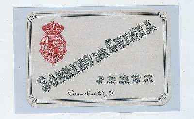 ETIQUETA VINO SOBRINO DE GUINEA -JEREZ. CARRETAS 27 Y 29