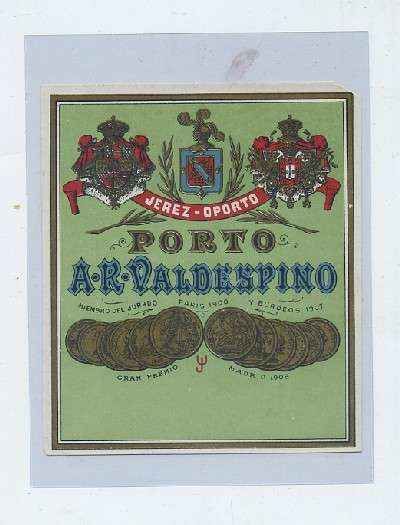 ETIQUETA VINO JEREZ OPORTO. PORTO A.R. VALDESPINO