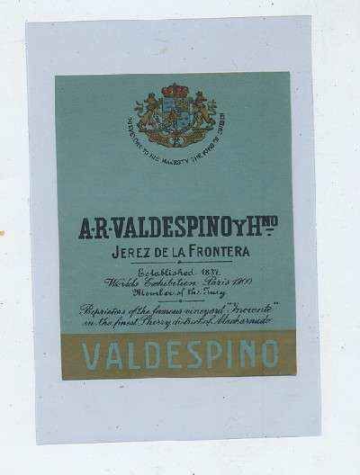 ETIQUETA VINO  A.R. VALDESPINO Y HNO.- JEREZ FRA.