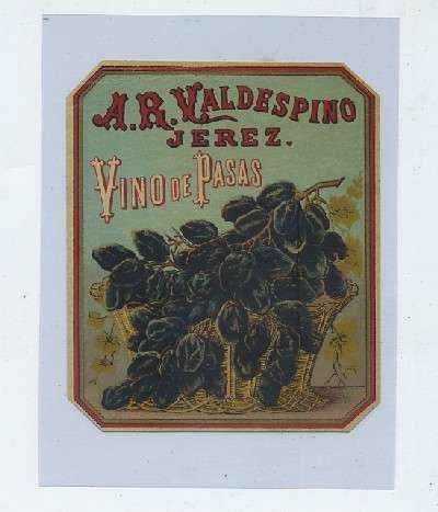 ETIQUETA VINO DE PASAS. A.R. VALDESPINO-JEREZ