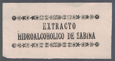 ETIQUETA FARMACEUTICA -  EXTRACTO HIDROALCOHOLICO DE SABINA.