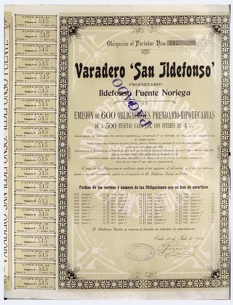 ACCION ANTIGUA ORIGINAL VARADERO SAN IDELFONSO CADIZ 1912 (VER DESCRIPCION)