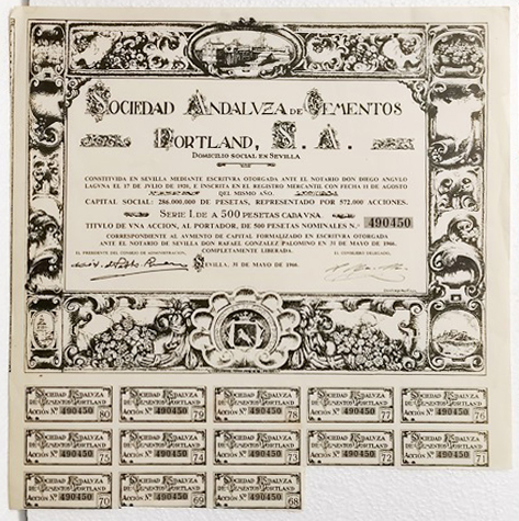 SOCIEDAD ANDALUZA DE CEMENTOS PORTLAND S.A. SERIE I 500 PTAS. SEVILLA 1966 ACCION 490450