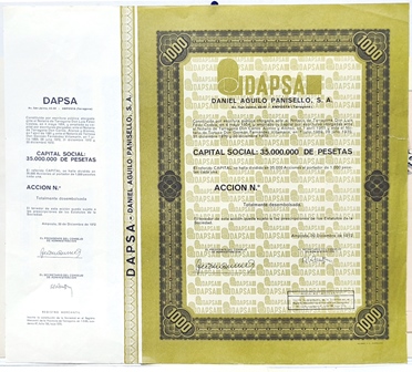 DAPSA DANIEL AGUILO PANISELLO, S.A. CAPITAL 35 MILLONES PTAS. ACCION 1000 PTAS AMPOSTA 1972