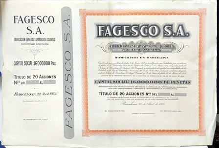 FACESCO, S.A. FABRICACION GENERAL ESPAÑOLA DE COLORES, S.A. CAPITAL 16 MILLONES PTAS.