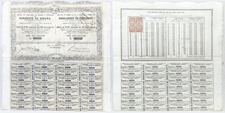 FERROCARRIL NOROESTE ESPAÑA PALENCIA-PONFERRADA OBLIGACION 1900 REALES Nº 119,755