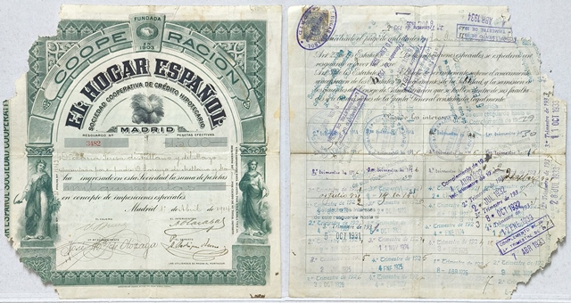 EL HOGAR ESPAÑOL SOCIEDAD COOPERATIVA DE CREDITO HIPOTECARIO 1.500 PTAS MADRID 1-4-1914