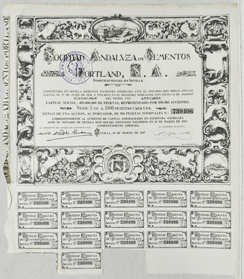 ACCION SOCIEDAD ANDALUZA DE CEMENTOS PORTLANS, S.A. SERIE I DE 500 PTAS. Nº 739406