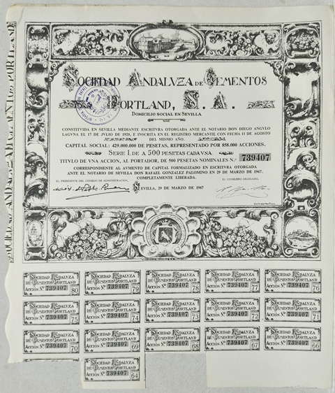 ACCION SOCIEDAD ANDALUZA DE CEMENTOS PORTLANS, S.A. SERIE I DE 500 PTAS. Nº 739407