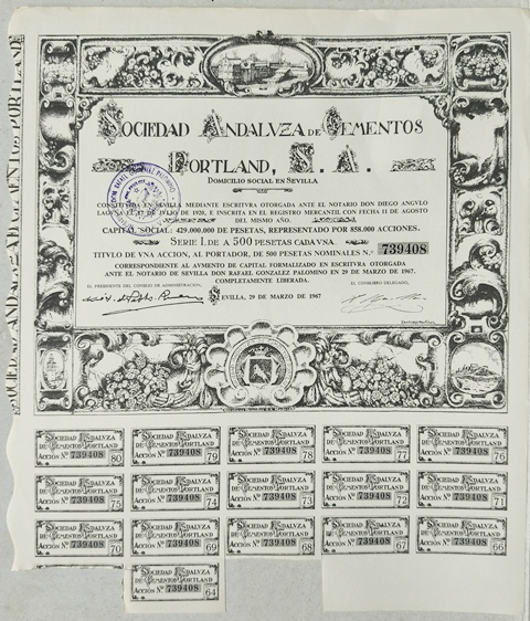 ACCION SOCIEDAD ANDALUZA DE CEMENTOS PORTLANS, S.A. SERIE I DE 500 PTAS. Nº 739408