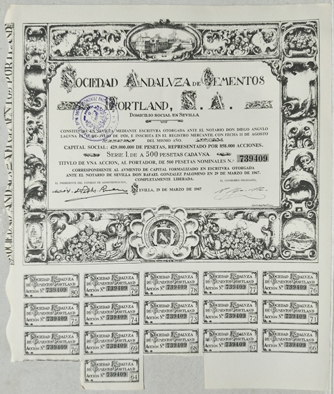 ACCION SOCIEDAD ANDALUZA DE CEMENTOS PORTLANS, S.A. SERIE I DE 500 PTAS. Nº 739409
