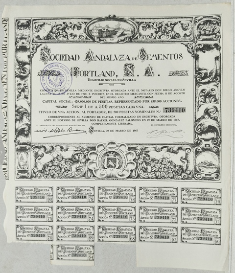 ACCION SOCIEDAD ANDALUZA DE CEMENTOS PORTLANS, S.A. SERIE I DE 500 PTAS. Nº 739410