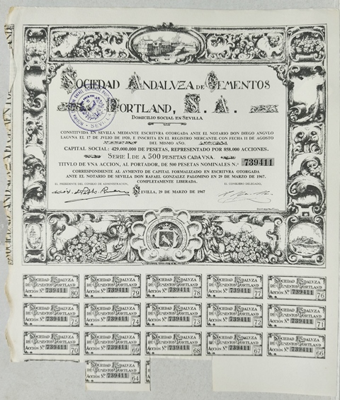 ACCION SOCIEDAD ANDALUZA DE CEMENTOS PORTLAND, S.A. SERIE I DE 500 PTAS. Nº 739411