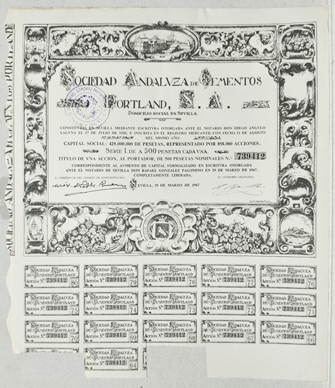 ACCION SOCIEDAD ANDALUZA DE CEMENTOS PORTLAND, S.A. SERIE I DE 500 PTAS. Nº 739412