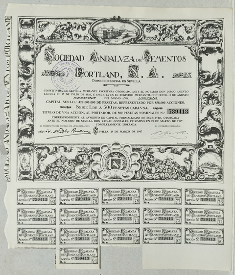 ACCION SOCIEDAD ANDALUZA DE CEMENTOS PORTLAND, S.A. SERIE I DE 500 PTAS. Nº 739413