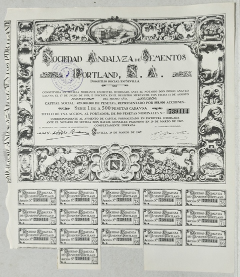 ACCION SOCIEDAD ANDALUZA DE CEMENTOS PORTLAND, S.A. SERIE I DE 500 PTAS. Nº 739414