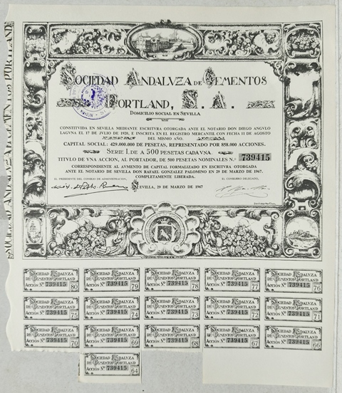 ACCION SOCIEDAD ANDALUZA DE CEMENTOS PORTLAND, S.A. SERIE I DE 500 PTAS. Nº 739415