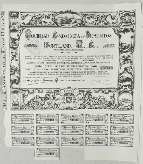 ACCION SOCIEDAD ANDALUZA DE CEMENTOS PORTLAND, S.A. SERIE I DE 500 PTAS. Nº 739416